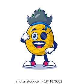 Cute Pineapple Pirate Cartoon Vector Illustration. Fruit Mascot Character Concept Isolated Premium Vector