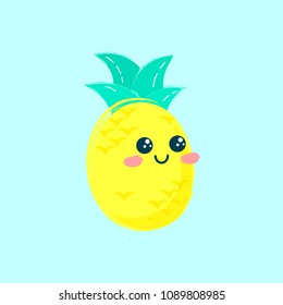 Cute pineapple print. Tropical cute fruit illustration. Vector summer print card or t-shirt trendy illustration.