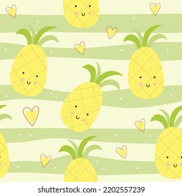 Cute Pineapple Seamless Pattern. Kids illustration for nursery design. Fruit pattern for baby clothes, wrapping paper, scrapbooking