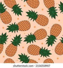 Cute pineapple seamless pattern with orange dot and soft color background