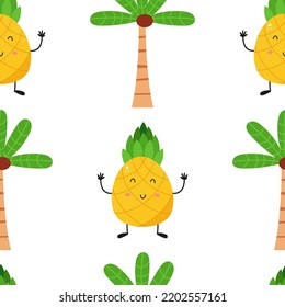 Cute Pineapple Seamless Pattern Vector. Kids illustration for nursery design. Fruit pattern for baby clothes, wrapping paper