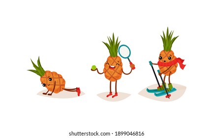 Esquiar con piña, jugar al tenis y hacer Push-ups conjunto de vectores