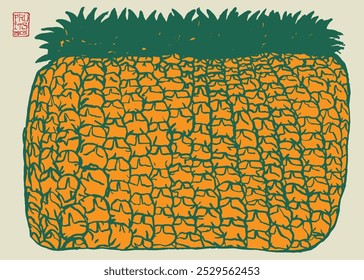 Linda piel de piña dibujado a mano cepillo línea patrón de fondo, divertido ilustración de frutas tropicales estilo naive, textura de fondo bueno para estacionario, cartel, papel de embalaje, textil, toalla, ropa de cama