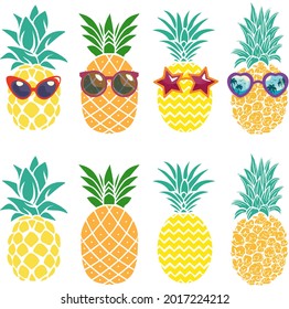 Cute pineapple with sunglasses motifs for tropical summer Hawaiian fun