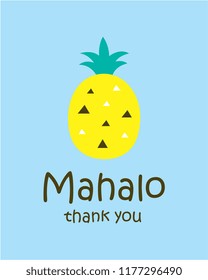 cute pineapple thank you card vector with hawaii word of thank you. cute pineapple appreciation card illustration.