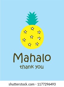 cute pineapple thank you card vector with hawaii word of thank you. cute pineapple appreciation card illustration.