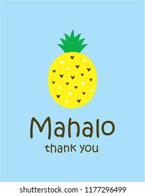 cute pineapple thank you card vector with hawaii word of thank you. cute pineapple appreciation card illustration.