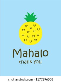 cute pineapple thank you card vector with hawaii word of thank you. cute pineapple appreciation card illustration.