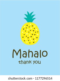 cute pineapple thank you card vector with hawaii word of thank you. cute pineapple appreciation card illustration.
