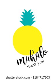 cute pineapple thank you card vector with hawaii word of thank you. cute pineapple appreciation card illustration. pineapple card vector.