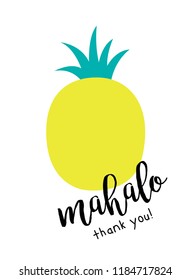 cute pineapple thank you card vector with hawaii word of thank you. cute pineapple appreciation card illustration. pineapple card vector.