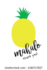 cute pineapple thank you card vector with hawaii word of thank you. cute pineapple appreciation card illustration. pineapple card vector.