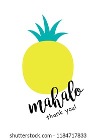 cute pineapple thank you card vector with hawaii word of thank you. cute pineapple appreciation card illustration. pineapple card vector.