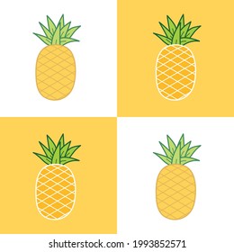 Dibujo vectorial de piña en patrón cuadrado.