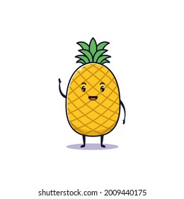 Cute pineapple waving hand illustration
