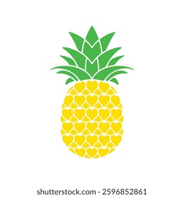 Cute Pineapple with Yellow Hearts Vector - Fruit Illustration for Design
