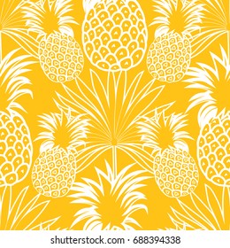 Cute pineapples background. Yellow pineapples seamless pattern. Pineapples vector illustration.