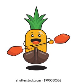 Cute pineapples cartoon swinging the boat vector design