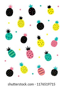 cute pineapples with different textures. beautiful pineapple pattern vector.