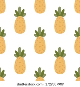 Cute pineapples  hand drawn seamless vector fill. Cute childish drawing. Baby wrapping paper, textile, vector illustration 