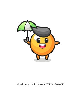 cute ping pong ball illustration holding an umbrella , cute style design for t shirt, sticker, logo element