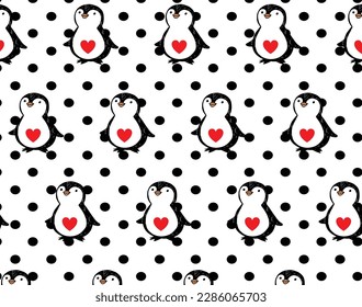 cute pinguin print over dots 