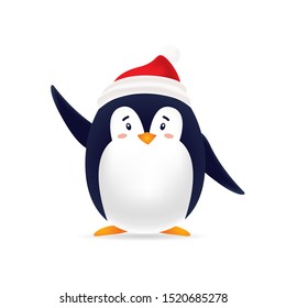Cute pinguin with red cap with isolated background