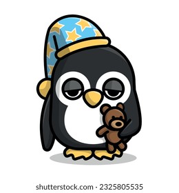 CUTE PINGUIN WITH SLEEPY EYES CARTOON VECTOR