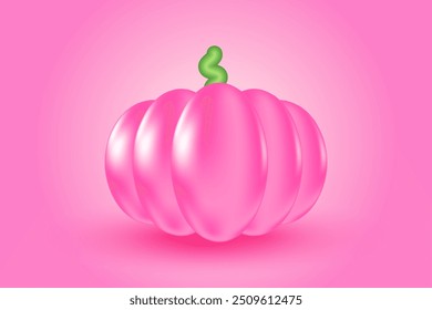 Cute pink 3D pumpkin background. Princess Cinderella, baby girl shower decoration with glowing texture. Pink girly pumpkin clipart for fall sale or promotion banner.