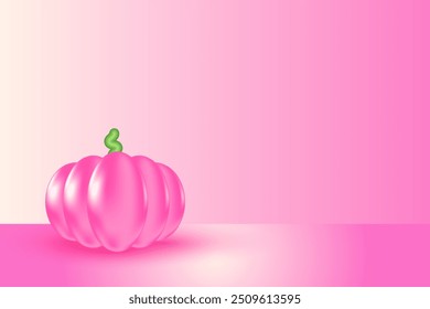 Cute pink 3D pumpkin background. Princess Cinderella, baby girl shower decoration with glowing texture. Pink girly pumpkin clipart for fall sale or promotion banner.