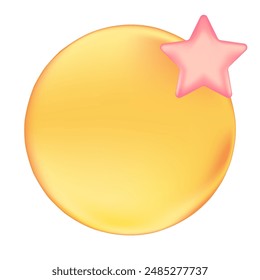 Cute pink 3D star icon. Yellow glowing favorite icon sphere or bubble. Competition icon with glow effect, isolated vector illustration