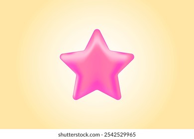 Cute pink 3D star icon with glowing texture, best seller or great quality icon. Competition, winner, favorite customer icon isolated vector illustration