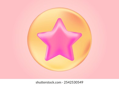 Ícone de estrela 3D rosa bonito com textura brilhante, best-seller ou ícone de grande qualidade. Concorrência, vencedor, ícone de cliente favorito ilustração vetorial isolada