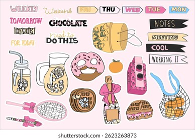 cute pink aesthetic planner sticker set. weekly and daily planning.