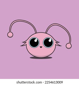 Cute pink alien placed on pink background.