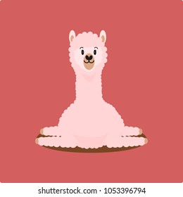 cute pink alpaca lay down on pink background, Vector illustration.