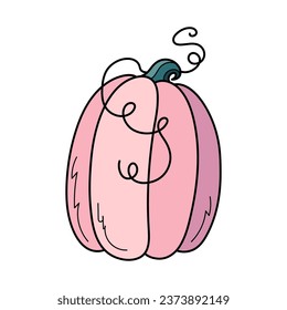 Cute pink autumn pumpkin. Hand drawn illustration for Halloween and Thanksgiving decoration.