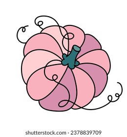 Cute pink autumn pumpkin. Hand drawn illustration for Halloween and Thanksgiving decoration.