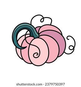 Cute pink autumn pumpkin. Hand drawn illustration for Halloween and Thanksgiving decoration.