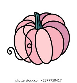 Cute pink autumn pumpkin. Hand drawn illustration for Halloween and Thanksgiving decoration.