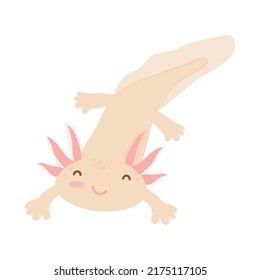 Cute Pink Axolotl Icon Isolated