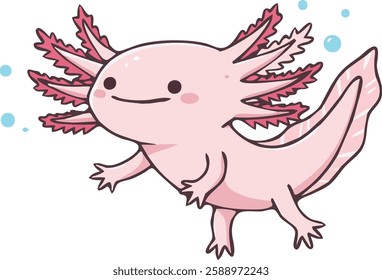 Cute Pink Axolotl Illustration - Cartoon Amphibian Vector Art