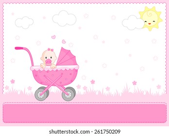 Cute Pink Baby Girl Arrival Card Stock Vector (Royalty Free) 261750209 ...