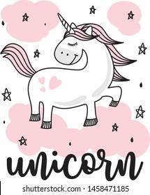 Cute Pink Baby Unicorn Doodle Sketch - Pony Cartoon Illustration Character Vector Graphic Designs for textile fashion pattern decorative decoration motif ornament fashionable other