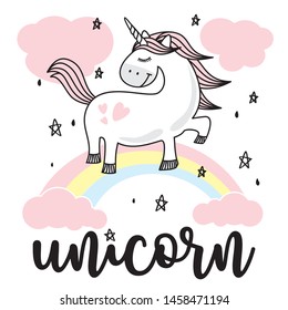 Cute Pink Baby Unicorn Doodle Sketch Stock Vector (Royalty Free) 1458471185