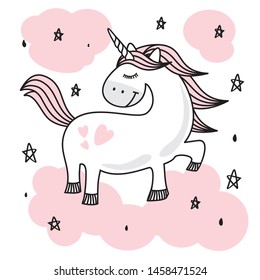 Cute Pink Baby Unicorn Doodle Sketch - Pony Cartoon Illustration Character Vector Graphic Designs for textile fashion pattern decorative decoration motif ornament fashionable other

