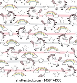 Cute Pink Baby Unicorn Pattern Doodle - Little Pony Cartoon Illustration Character Vector Graphic Designs for textile fashion pattern decorative decoration motif ornament fashionable other
