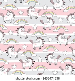 Cute Pink Baby Unicorn Pattern Doodle - Little Pony Cartoon Illustration Character Vector Graphic Designs for textile fashion pattern decorative decoration motif ornament fashionable other
