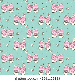 Cute Pink Back to School Girly Seamless Pattern Coquette School Supplies Hand Drawn isolated on background