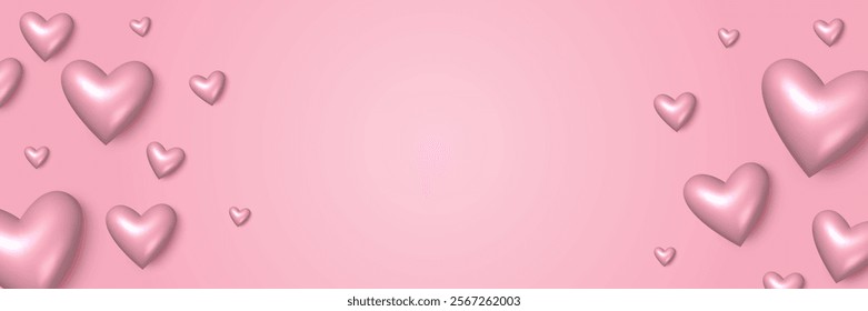 Cute pink background with 3d hearts. Valentines day concept art